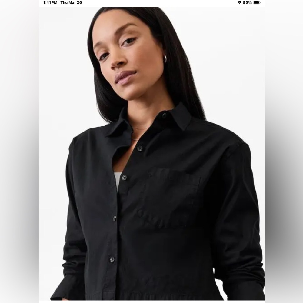 Athleta Black Button-Front Lightweight Shirt NWOT cropped large performance
